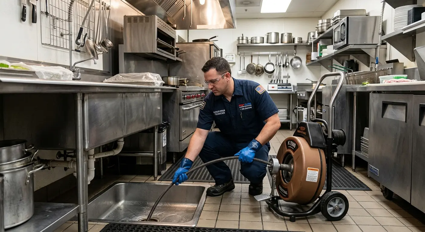 Commercial drain cleaning service in a restaurant kitchen in Guilford